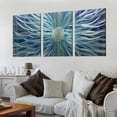 thumbnail image 2 of ONETECH Aqua Teal and Silver Sculpture Decor Large 3d Modern Contemporary Metal Wall Art Oversized Abstract Painting Artwork on Aluminum for Living 12''x16''X3 Panels, 2 of 4