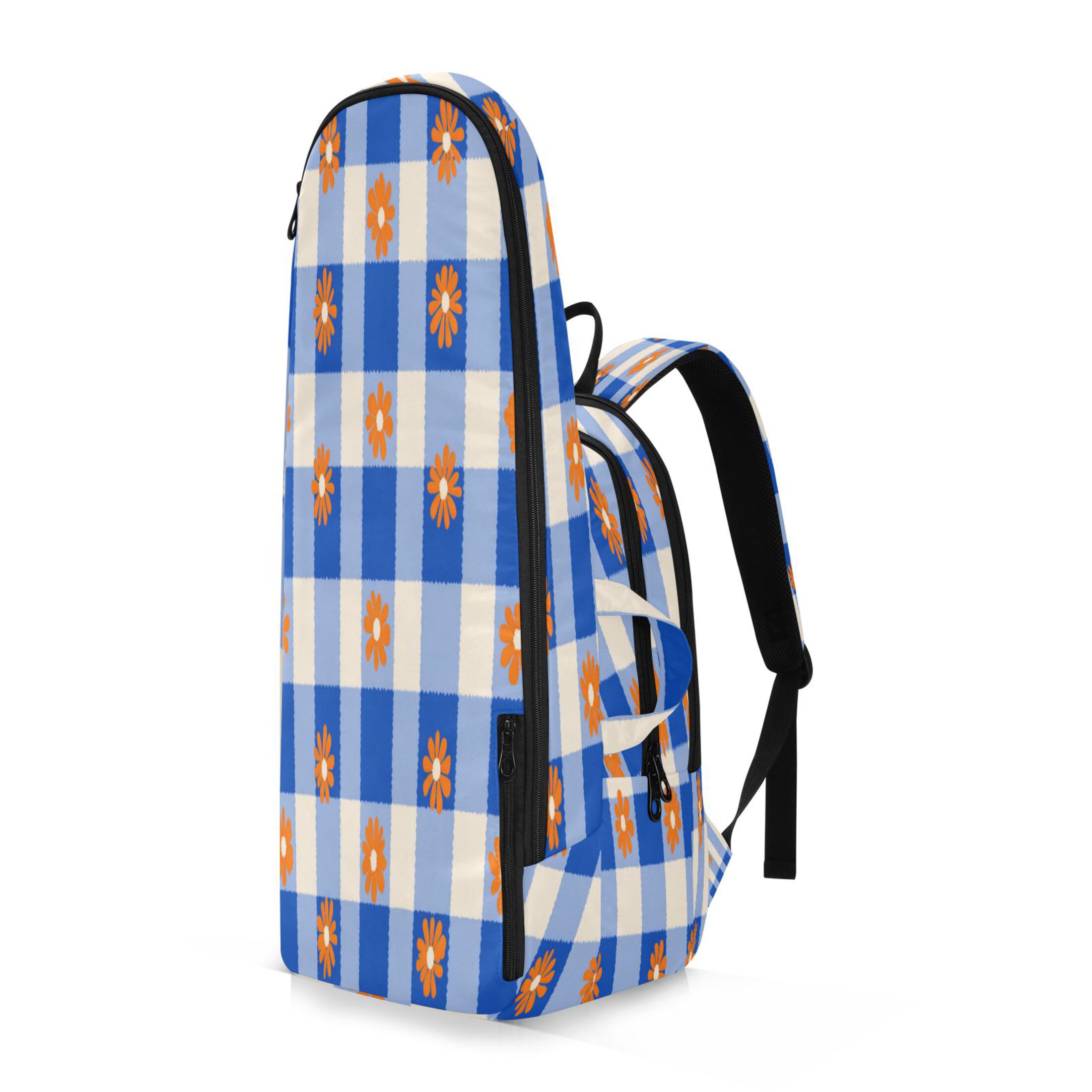 2 Racquet Holder Tennis Backpack Tennis Racket Covers Gym Bags Orange Flowers on Checkered Pattern