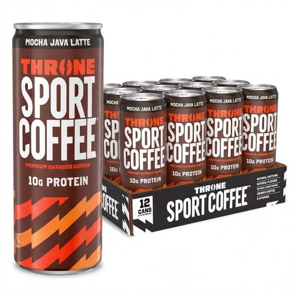 Throne Sport Coffee, Mocha Java Latte , 150mg Caffeine, 10g Protein, B Vitamins, Lactose-Free Coffee Drink, NSF Certified, 12 Pack