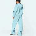 thumbnail image 4 of Bow Sweatpants Set for Women Bow Sweat Sets Sweat Set for Women Two Piece Bow Print Tracksuit Long Sleeve Hoodie Wide Leg Sweatpants 2 Piece Outfits, Light Blue-XXXL, 4 of 6