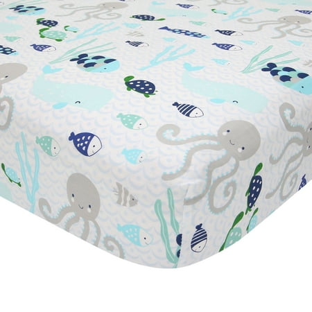 UPC: 0084122674066 | Lambs & Ivy Oceania Cotton Fitted Crib Sheet – Blue  Gray  White  Aquatic