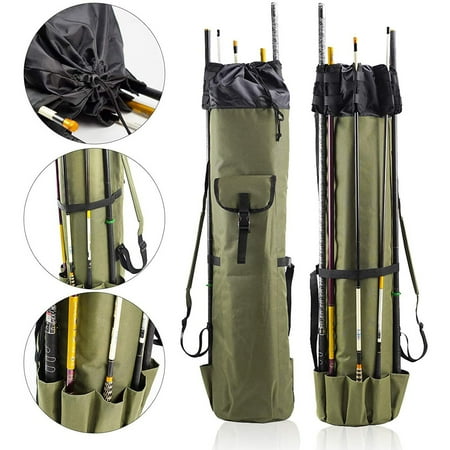 VerPetridure Fishing Pole Bag Fish Rob Carrier Portable Fishing Pole Case Holds 5 Poles Travel Case Waterproof Lightweight Tackle Box Stand Fishing Bags Large Capacity Fishing Gear Organizer