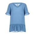 thumbnail image 3 of MesaSe Robe de Plage Ample pour Femmes à Manches Courtes, Col en V, Unie, à Volants, 3 of 6