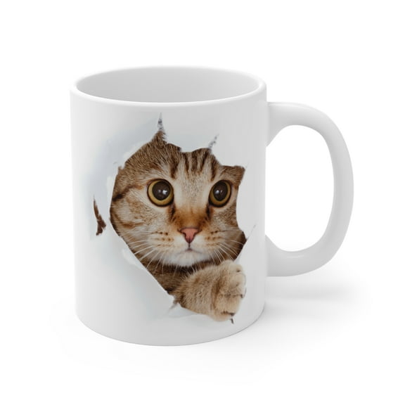 Gulf Coast Online Cute Cat Mug Gift For Cat Lovers Ceramic 11oz White Cup