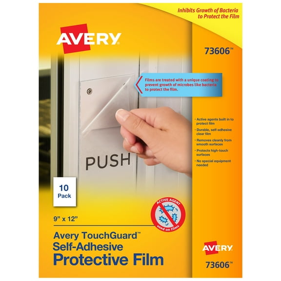 Avery TouchGuard Protective Film, Antimicrobial and Antiviral Properties Built in to Protect Film, 9" x 12", 10 Sheets (73606)