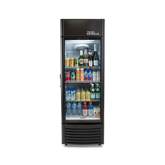Premium Levella Commercial Display Refrigerator, Single Glass Door Merchandiser 9.0 cu ft in Black