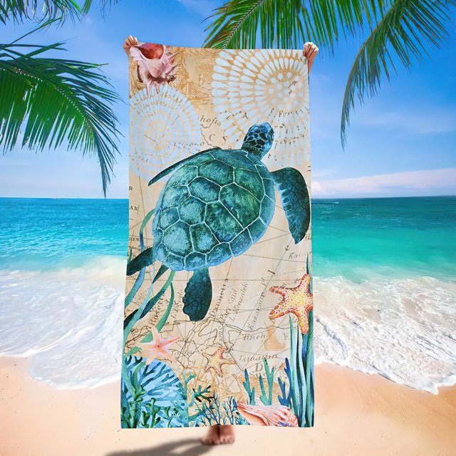 Turtle Pattern Beach Towel, Microfiber Absorbent Bath Towel, Quick-drying Double-sided Velvet Beach Towel -week