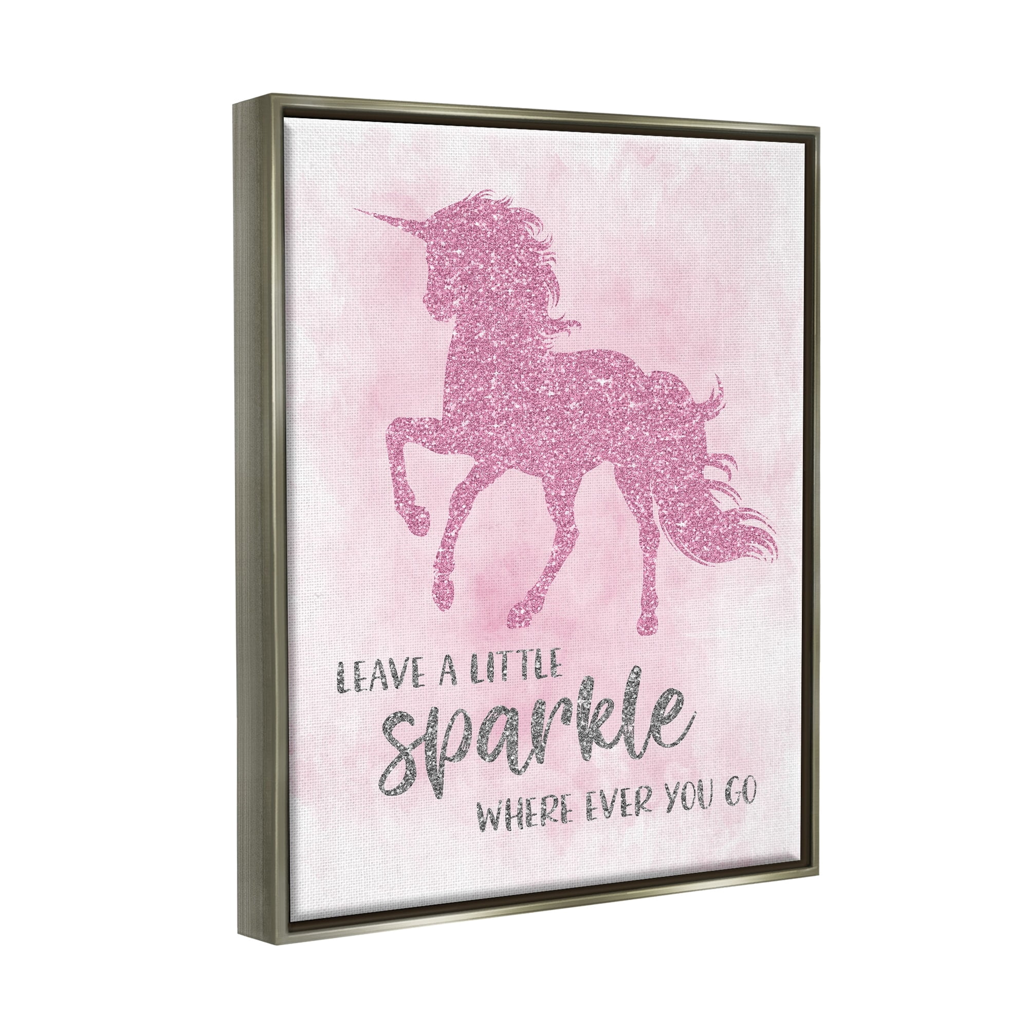 Stupell Industries Leave A Little Sparkle Phrase Pink Shimmer Unicorn Luster Gray Framed Floating Canvas Wall Art, 24x30, by Natalie Carpentieri