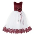 thumbnail image 2 of Ekidsbridal Formal Satin Floral Petals Rose Tulle Burgundy Flower Girl Dress Christmas Holiday Birthday Party Graduation Ceremonial Gown 007, 2 of 3