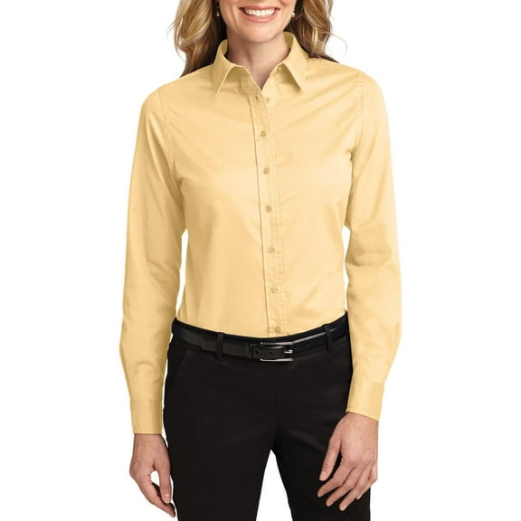 Just Blanks Ladies Long Sleeve Easy Care Shirt, Yellow, 4XL