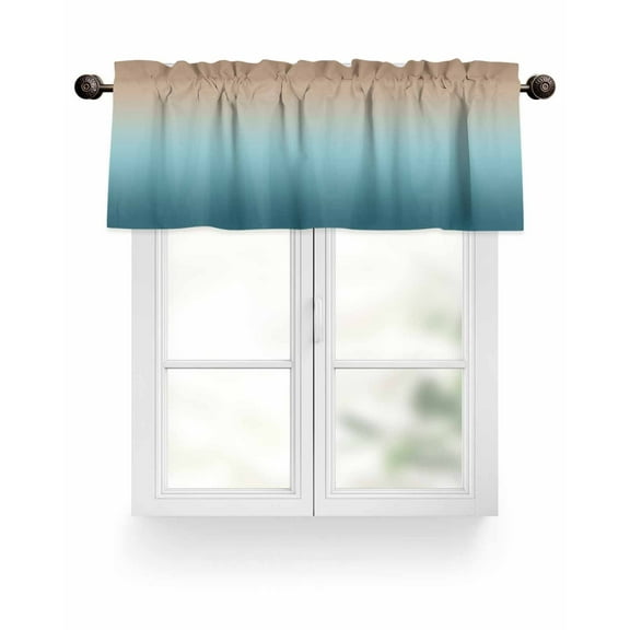 Brown Turquoise Gradient Kitchen Valances for Windows Abstract Watercolor Valance Curtains for Kitchen /Living Room/Bedroom/ Bathroom Decor, 42"x12 " ,Rod Pocket 1 Panel,