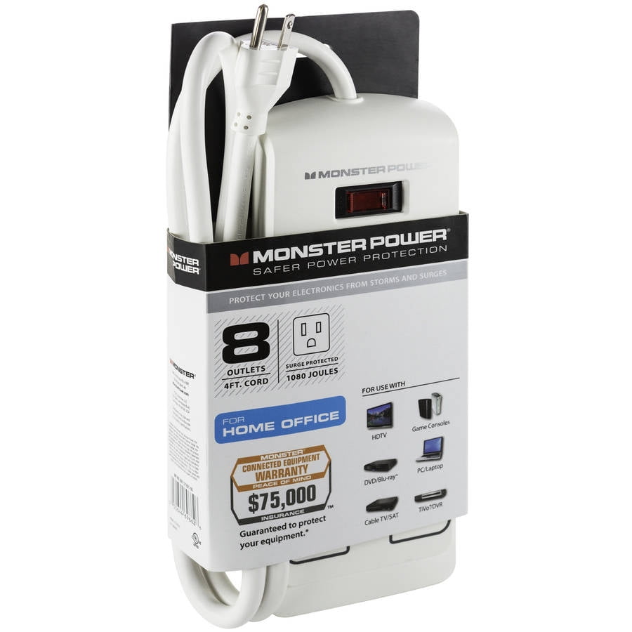 Monster Essentials 800 8Outlet Surge Protector, White