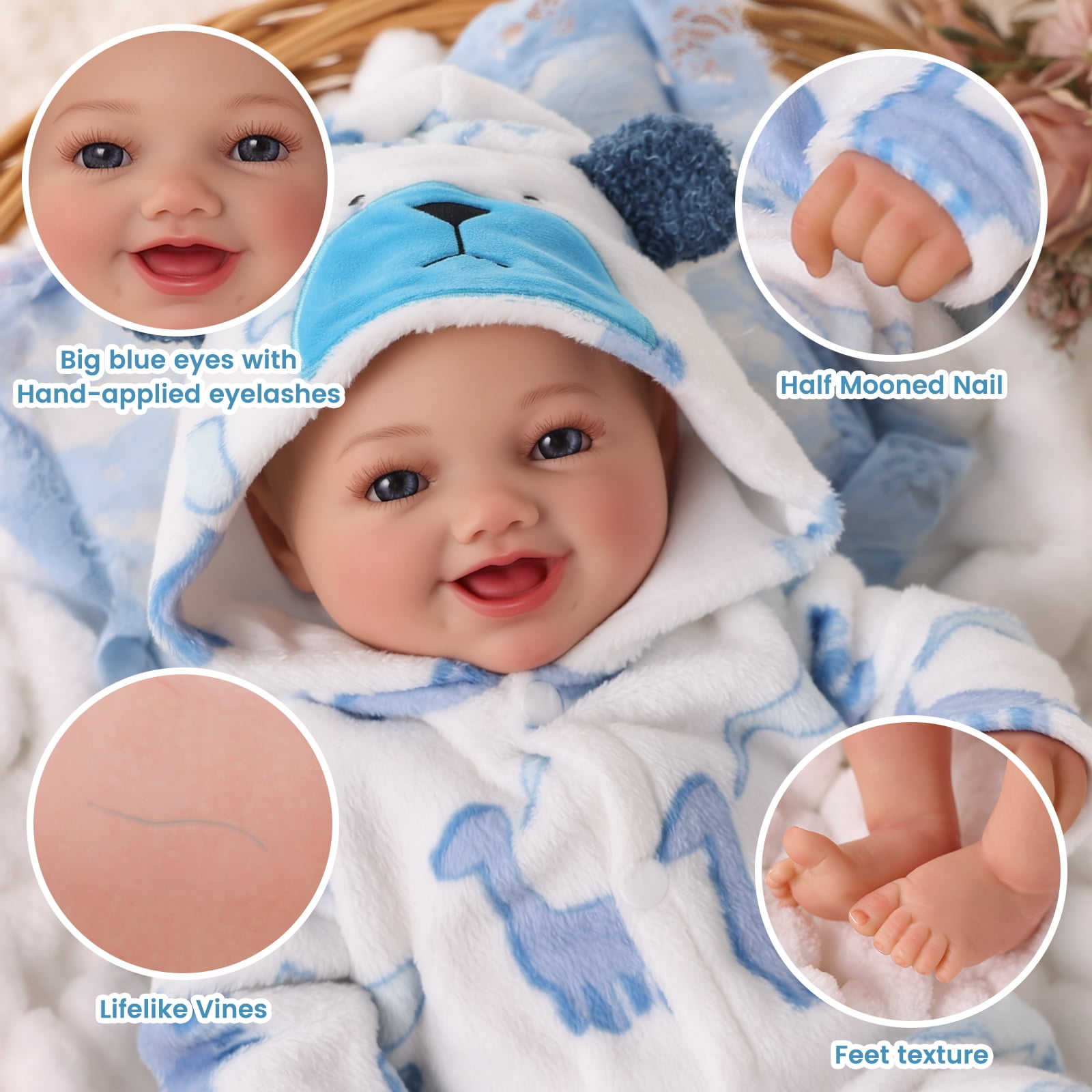 RSG Reborn Baby Dolls Boy, 17 Inch Adorable Smile Real Life Poseable Lifelike Doll for Boy Soft Vinyl and Cloth Body Baby Dolls with Clothes and Toy Gift for Kids Age 3+