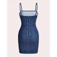 thumbnail image 3 of Blue Denim Mini Dress With Front Button Detail Slim Fit Sleeveless Bodycon Dress For Women, 3 of 7