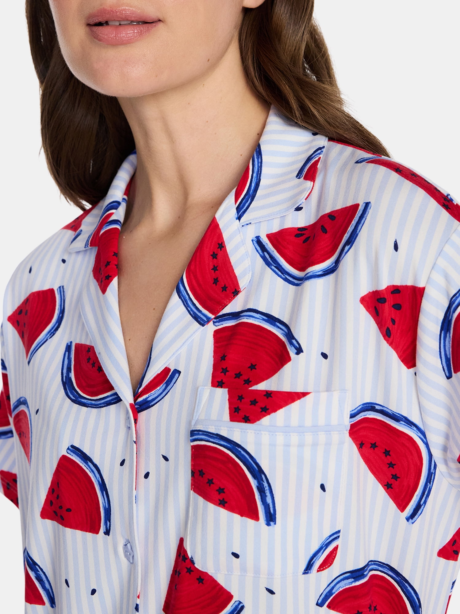Watermelon Women's Knit Notch Collar Top and Shorts Pajama Set from Way to Celebrate, 2-Piece, Sizes XS-3X