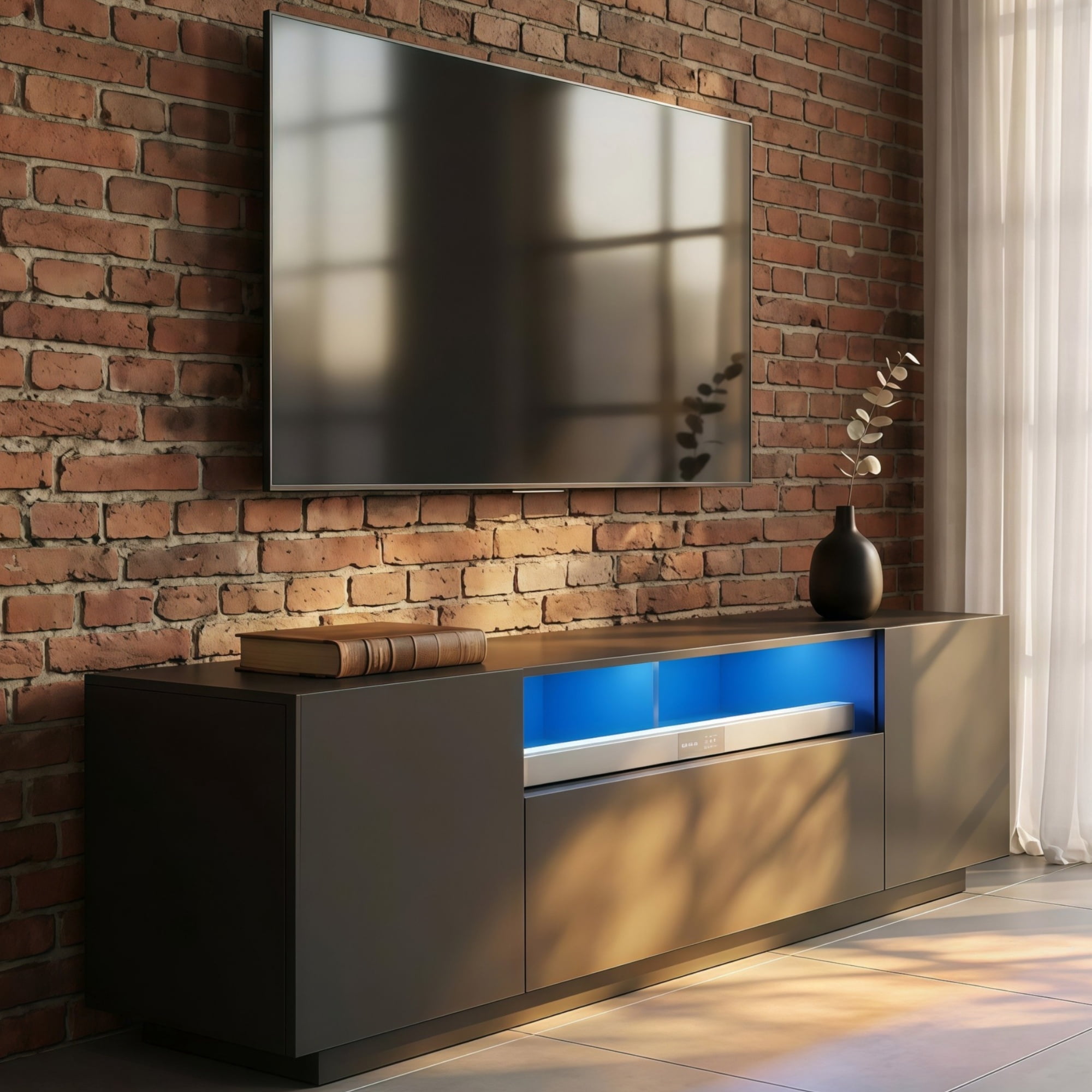 GALAXHERO TV Stand for 65 inch Entertainment Center with LED Lights & Large Storage Cabinet Modern TV Console Stands Table for Living Room Bedroom Black