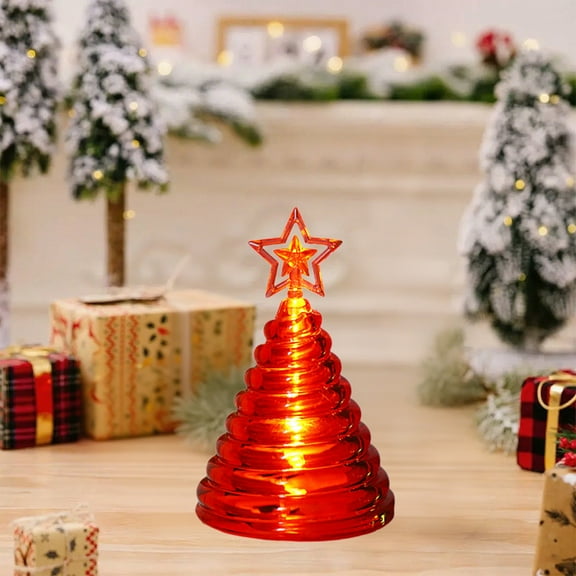 Aufmer 1 Pcs Electronic Christmas Tree Candle Light, Artificial Acrylic Festive Illumination, Creative Atmosphere Decor, Flameless Holiday Glow(Red)