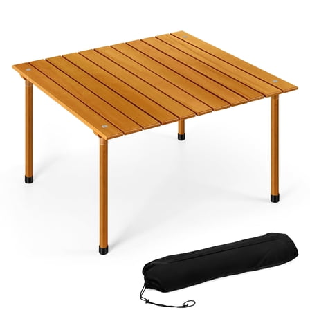 Foldable Portable Outdoor Picnic Table with Carry Bag – 27” Wood-Look Camp Table for Camping, Backyard & Beach (Lightweight)