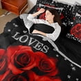 thumbnail image 5 of Feelyou Romantic Red Rose Twin Bedding Sets 7-Piece, Dreamy Sequin Print Grey Bedding Comforter Set, Couple Anniversary Theme Reversible Sheet Sets, Breathable Home Decor, 5 of 9