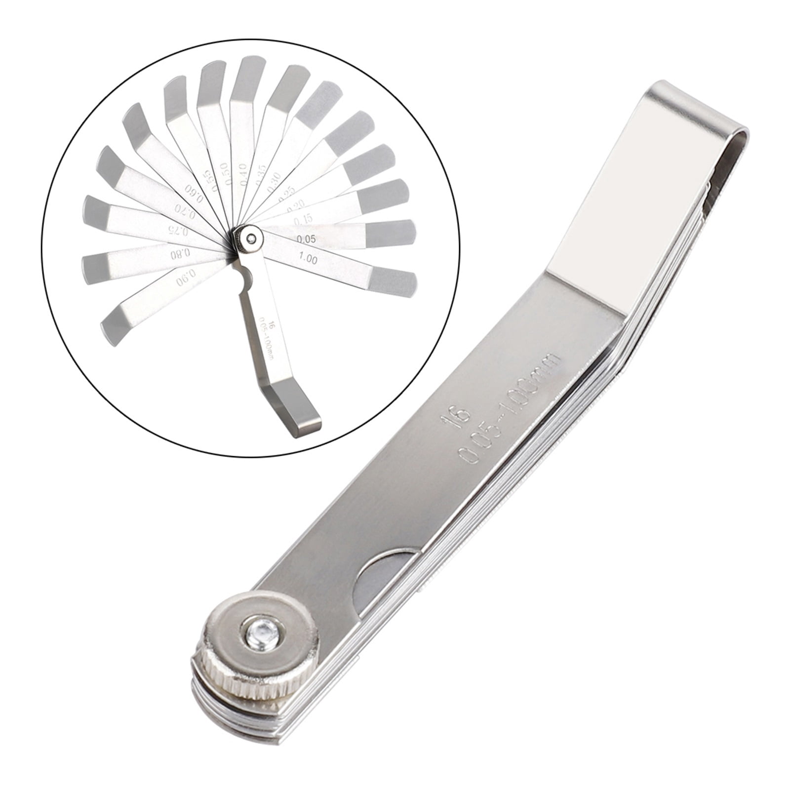 16 Blades Feeler Gauge Metric Gap Filler 0.05 To 1mm Thickness Curved Stainless Steel Gap Metric Filler Gauge Feeler Measurment ,Easy to Use