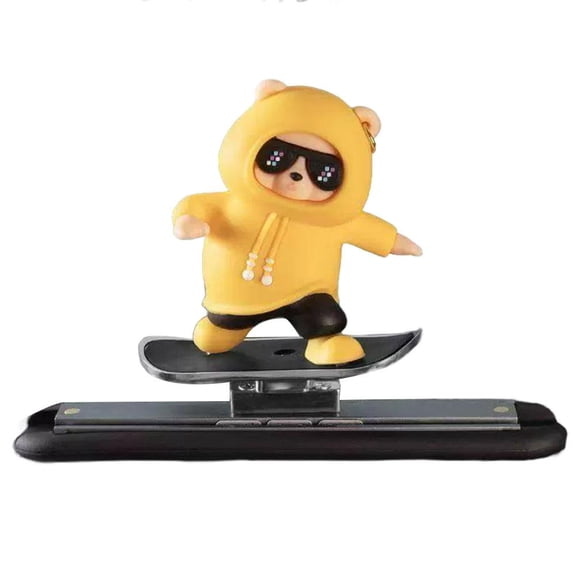 Skateboarding Bear Car Dashboard Decorations with Smooth Silent Sliding, Made of PVC and Alloy