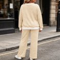 thumbnail image 4 of Enjoytime Lounge Sets for Women Striped V Neck Long Sleeve Top Wide Leg Pants 2 Piece Outfits Soft Loose Casual Plus Size Matching Set, 4 of 6