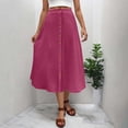 thumbnail image 2 of Women's Summer Midi Skirt with Pockets Elastic High Waist Casual Flowy A Line Tiered Ruffle Beach Skirts Wine S, 2 of 7