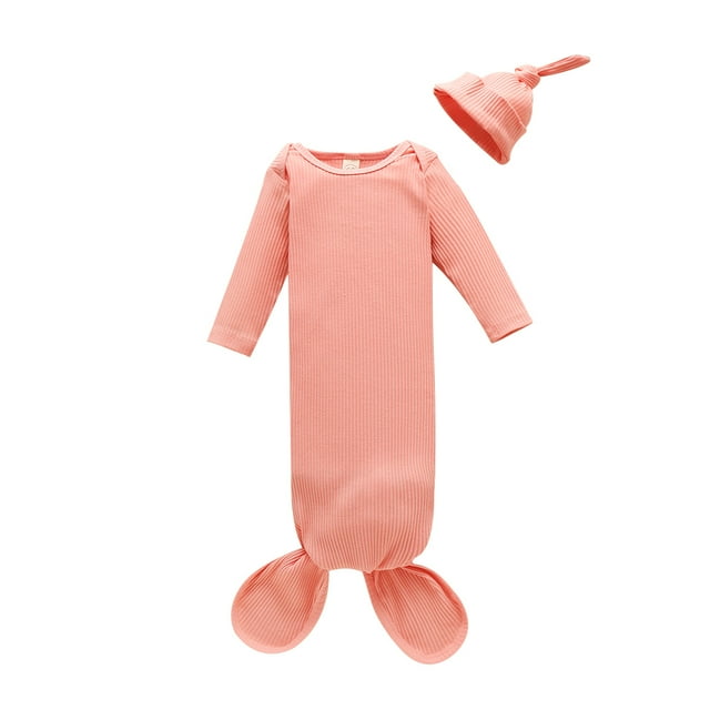 Toddler Baby Sleep Sack Set, Infant Solid Color Long Sleeve O-neck Sleeping Pocket + Elastic Hat for Spring, Fall