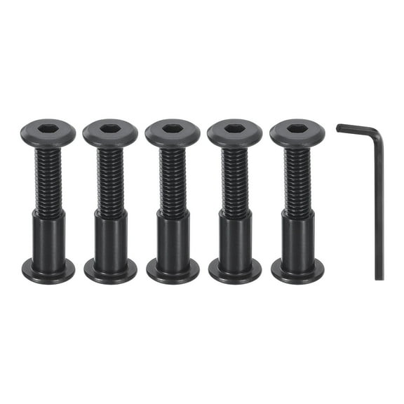Uxcell 5Sets M8x55mm Hex Drive Socket Cap Bolt M8x18mm Nuts with Hex Wrench Black