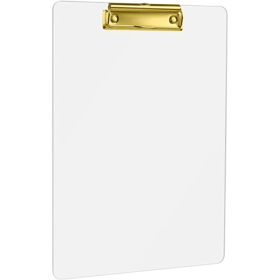 Thick Acrylic Clear Clipboards Cute Transparent Gold Clipboard with Strong Clip and Hidden Hanging Hole for A4 Paper, Art Student, Drawing, Office, School, Warehouse, Classroom(Gold)