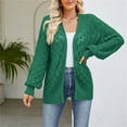 thumbnail image 3 of Fall Sweater Cardigans Trendy Crochet Knit Open Front Outerwear Coats Womens Loose Lightweight Comfy Casual Knitwear (S, Green), 3 of 4