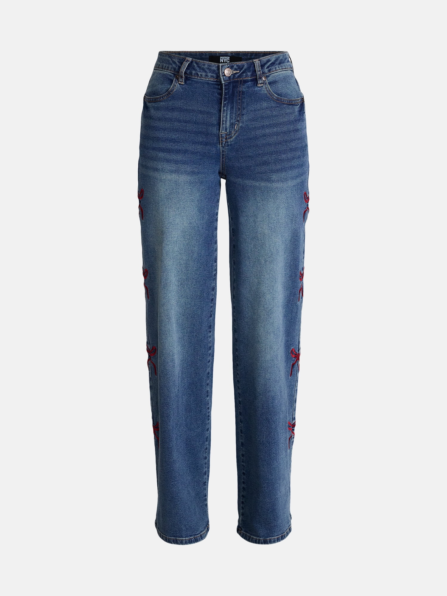 Madden NYC Women’s Ultra 90's Jeans with Bow Embroidery, 32'' Inseam, Sizes 00-18