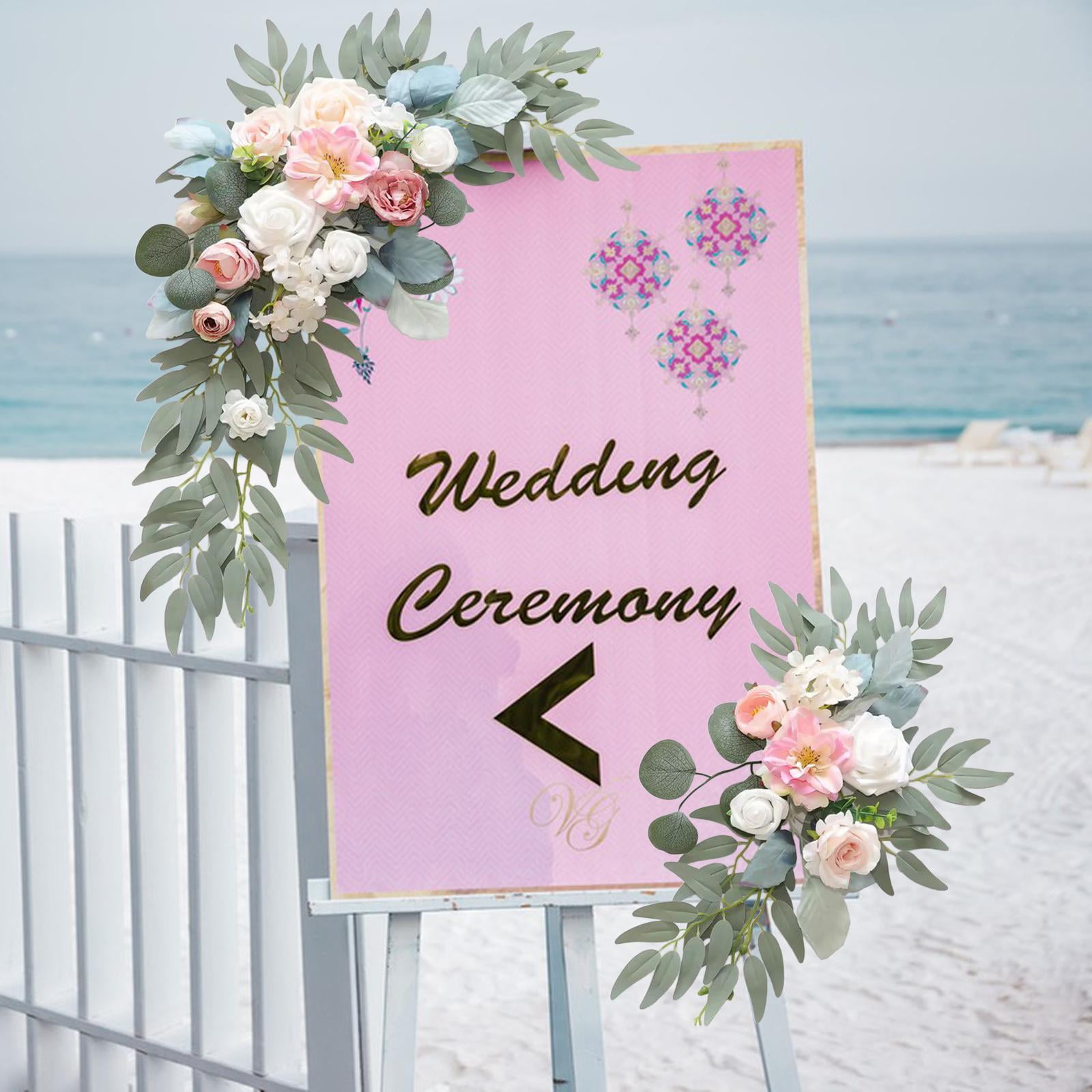 Abbraccia 2 Pieces Wedding Arch Flowers Welcome Sign Decoration Corner Flowers Artificial Flowers for Ceremony Birthday Window Ornament Blue Pink