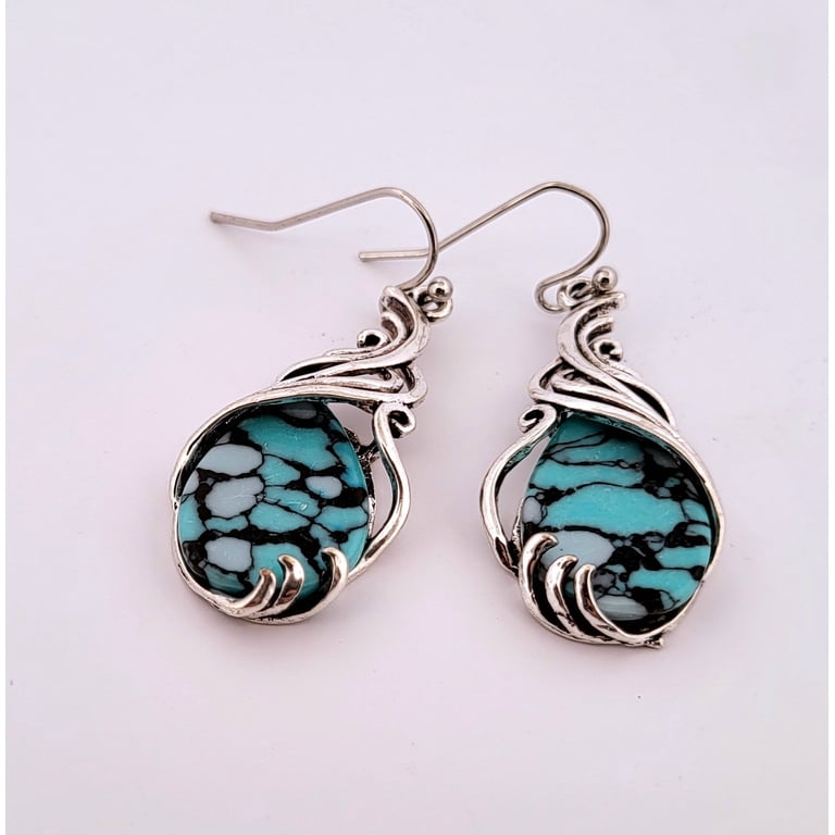 Bohemian Waterdrop Turquoise Silver Earrings BWTSE - Walmart.com