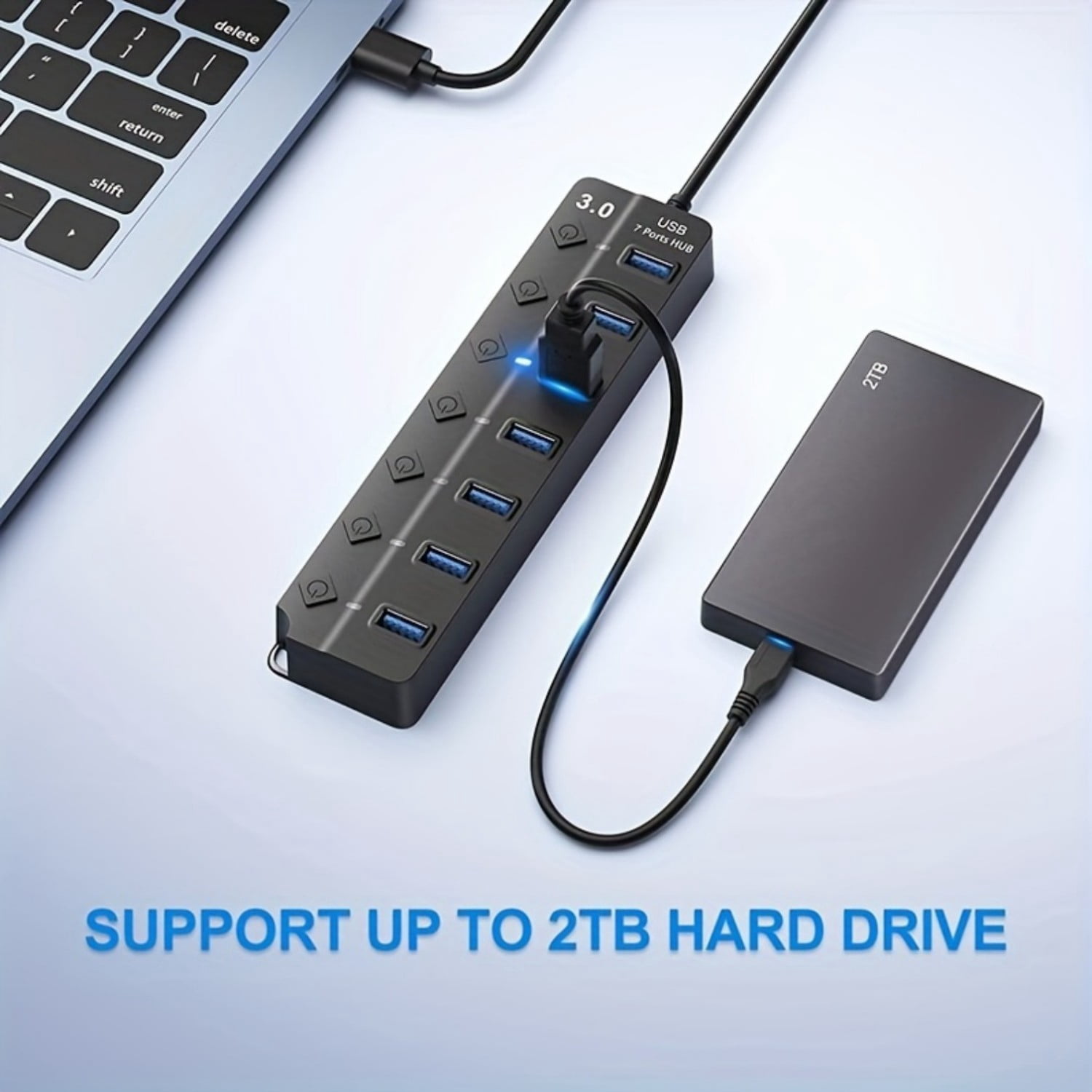 Jous USB Hub Splitter,7 Port  3.0 for Laptop Desktop USB Adapter with Individual Switches