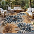 thumbnail image 2 of Navy Blue Brown Outdoor Rug 3x5 Ft - Reversible Patio Rug Outdoor Camping Rugs, Tropical Vintage Botanical Palm Leaves Washable Indoor Outdoor Area Rugs, Non-Slip Outdoor Carpet Runner for Deck/Porch, 2 of 8