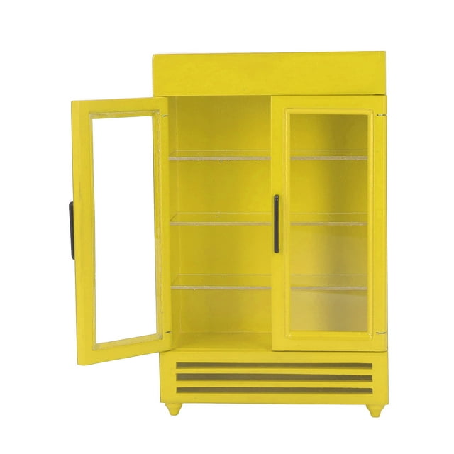 Dollhouse Refrigerator, Safe Easy To Store Double Door Wood Dollhouse Fridge Simulation Exquisite Workmanship Portable For 1:12 Dollhouse White,Yellow,Black,Blue,Red