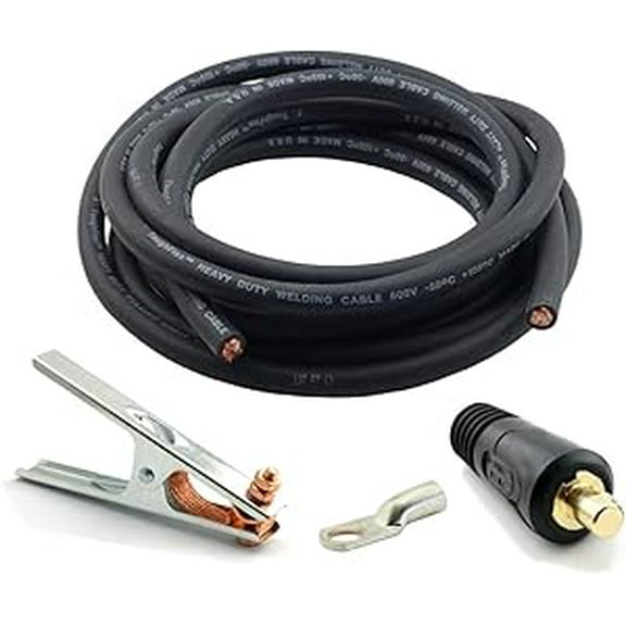 WeldingCity 50-ft 2-AWG USA-made Heavy Duty Welding Cable with Work Clamp and Dinse-type Twistlock Connector Plug for Welder Whip Lead