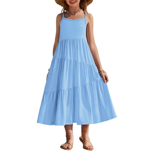 Arshiner Girls Summer Dress Casual Loose Sleeveless Sundress Flowy Beach Maxi Dresses with Pockets