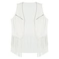 thumbnail image 3 of Zaldita Womens Faux Suede Tassel Vest Rivets Fringe Waistcoat Jacket with Wide Brim Cowgirl Hat White XL, 3 of 6