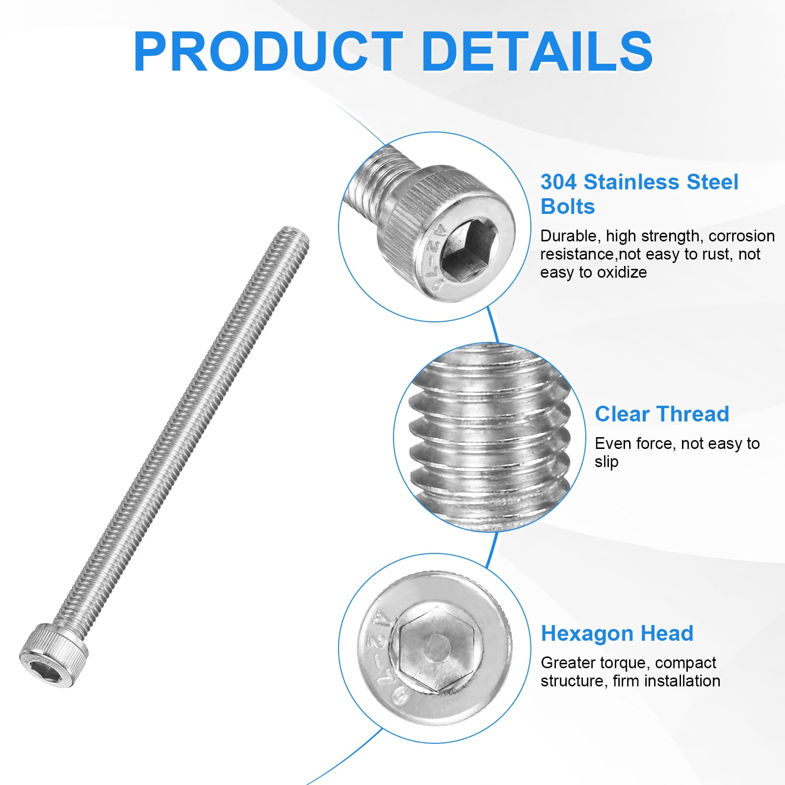 Uxcell 10-Pack M8 x 110mm Hex Socket Head Cap Screws Bolts, 304 Stainless Steel Machine Bolt Full Thread Precision Fasteners