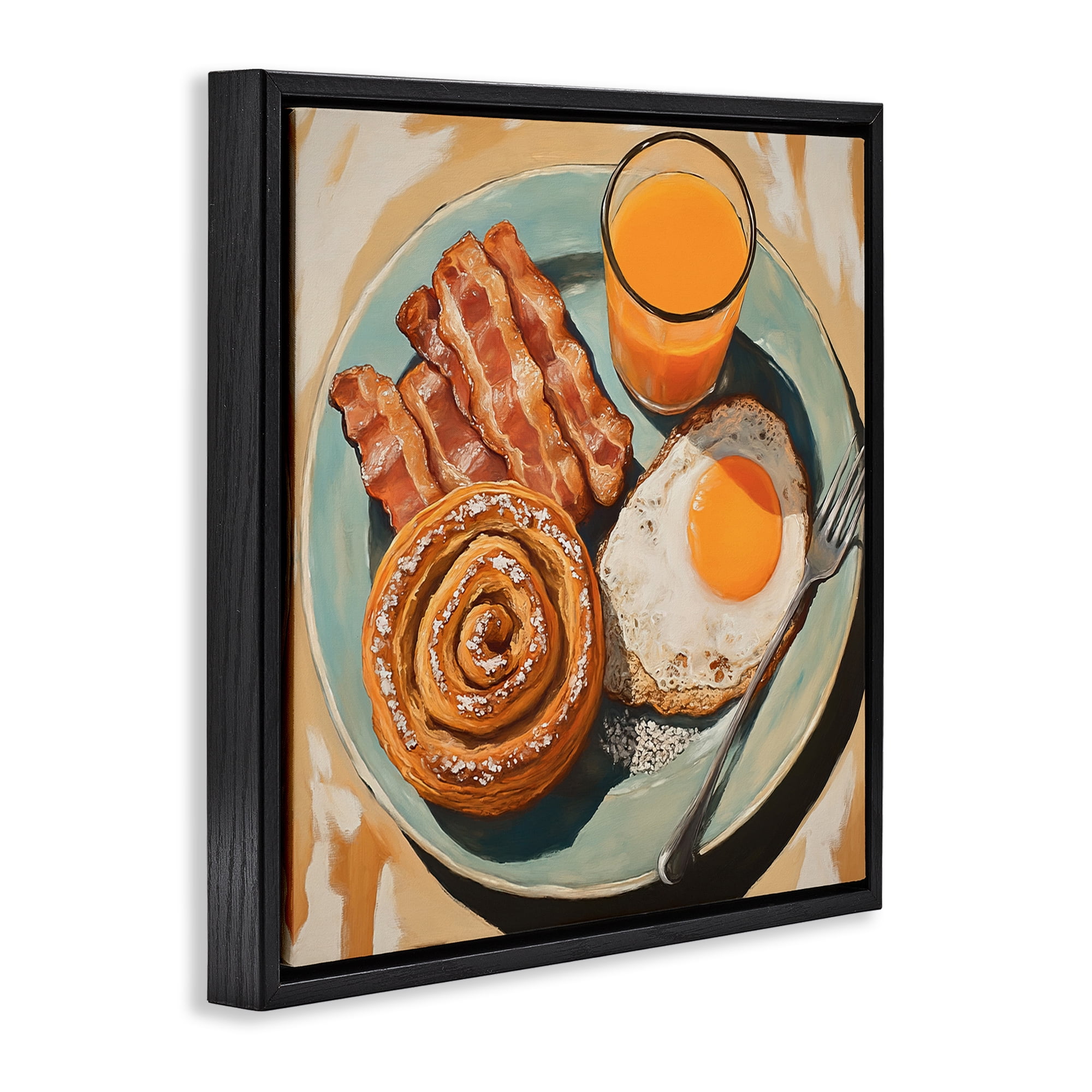 Stupell Industries Cinnamon Roll Breakfast Black Framed Floater Canvas Wall Art, design by Tina LeCour