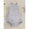 thumbnail image 2 of Gureui Infant Baby Summer Romper Stripe Print Square Neck Button Jumpsuit Sleeveless Backless Overalls Outfits, 2 of 9