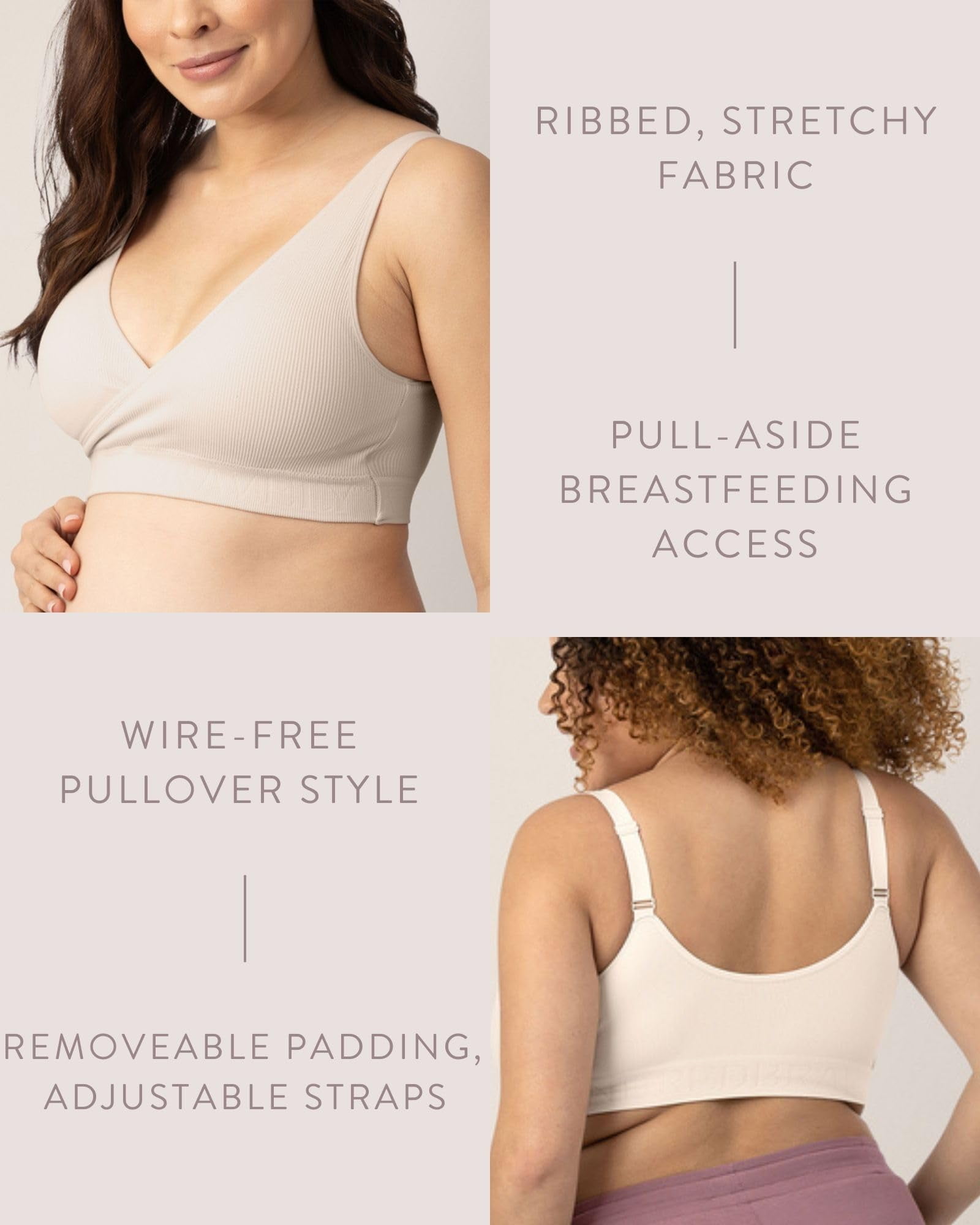 Kindred Bravely Sublime Adjustable Crossover Busty Nursing Bra | Wireless Maternity Bra for F, G, H, I Cups (Stone, Small-Busty)