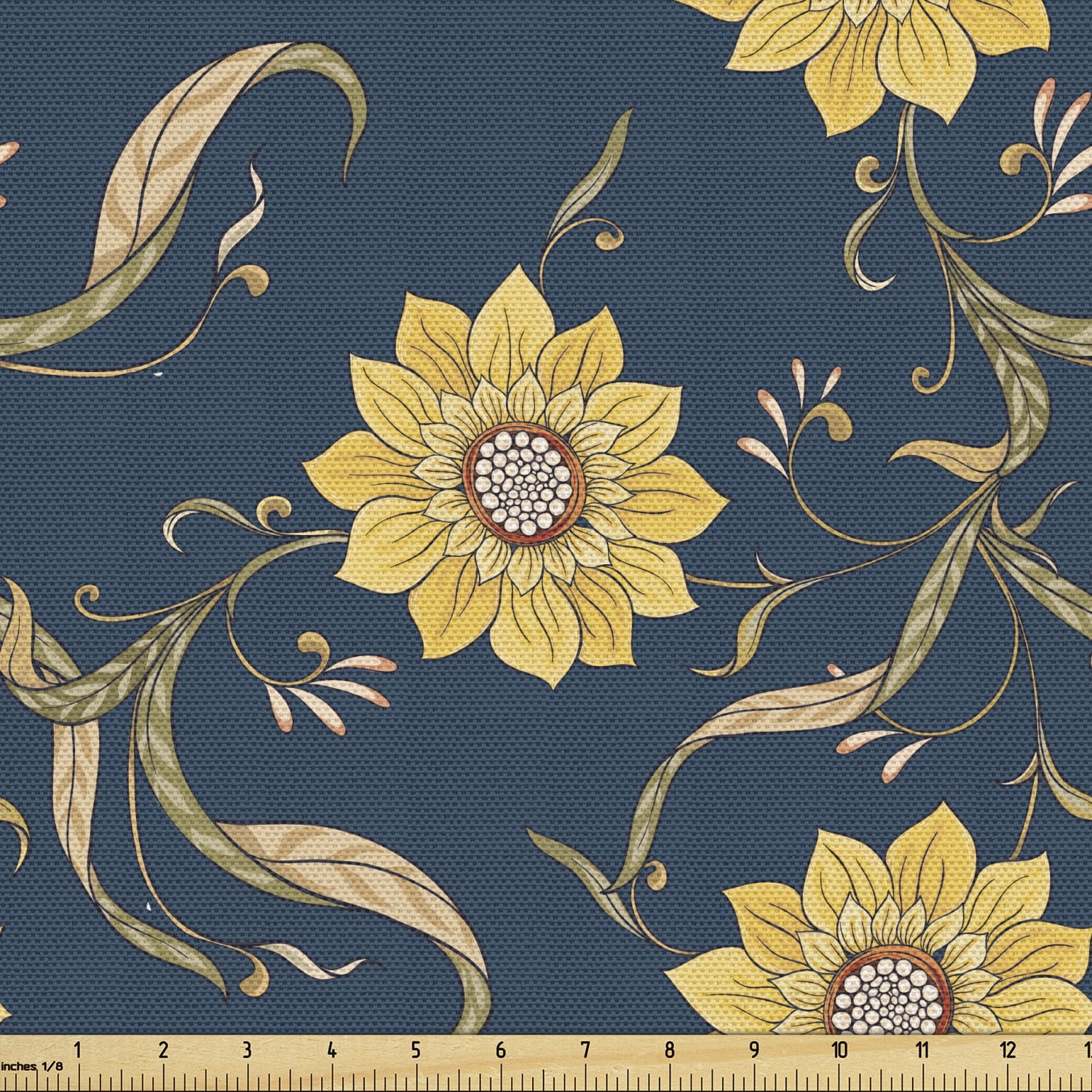 Printed fabric of your choice featuring Wild Yellow Sunflowers on Black Background Sunflower Fabric By the Yard