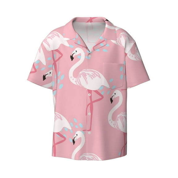 Ratiio Flamingo Print Mens Casual Short Sleeve Shirts Button Down Textured Shirts Summer Beach Shirt with Pocket Men's Casual Short-sleeved Shirt