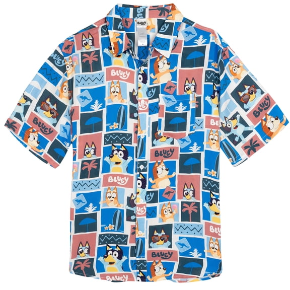 Bluey Bingo Hawaiian Button Down Dress Shirt Adult