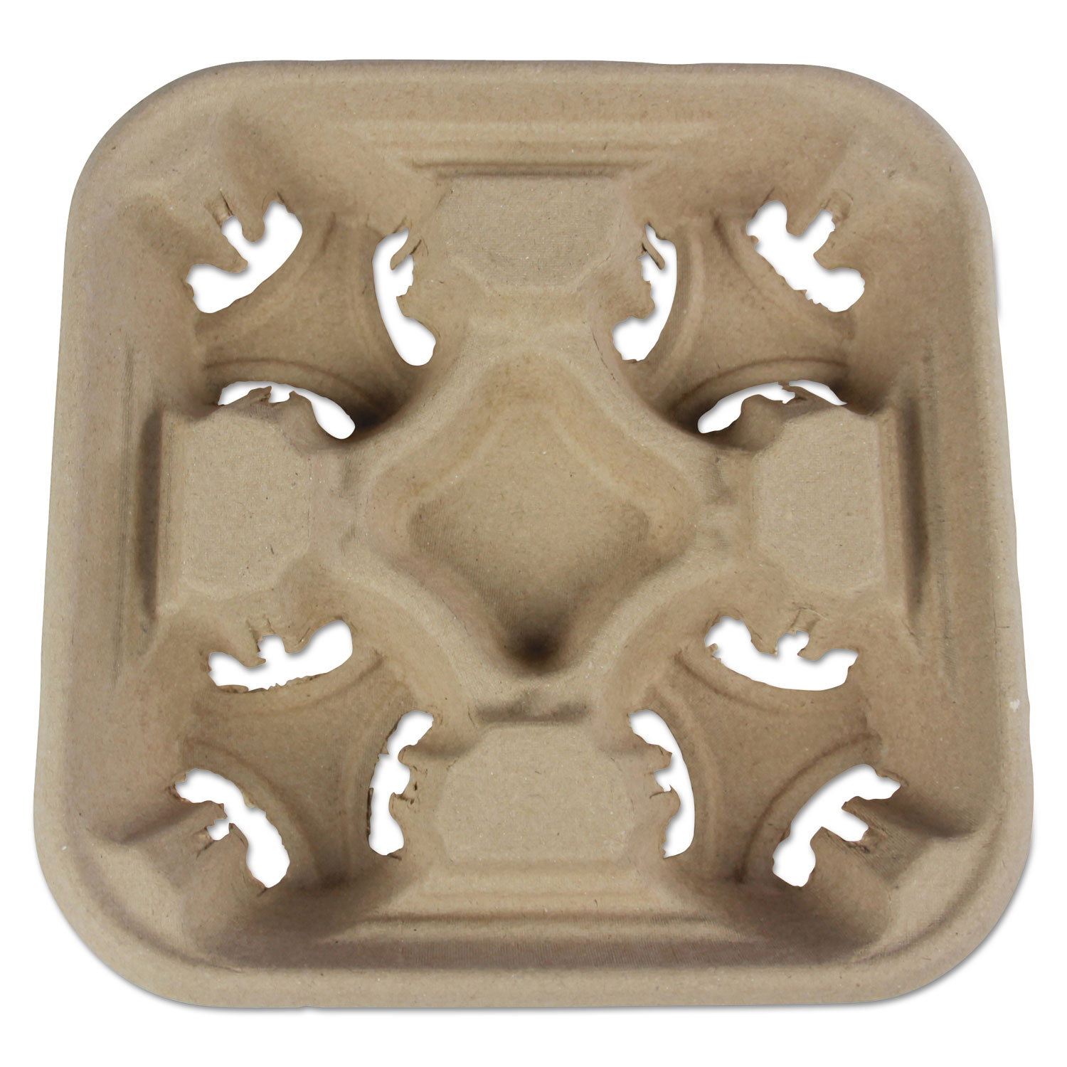 Boardwalk® Molded Fiber Cup Tray, 8-32 Oz, Four Cups, 300/carton