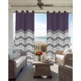 thumbnail image 4 of Grey Chevron Blackout Curtains, Light Blocking Print Window Curtains, Geometric Purple Print Wavy Striped White Thermal Insulated Window Drapes for Living Room Kitchen Cafe 2 Panels, 104"W x 63"L, 4 of 9