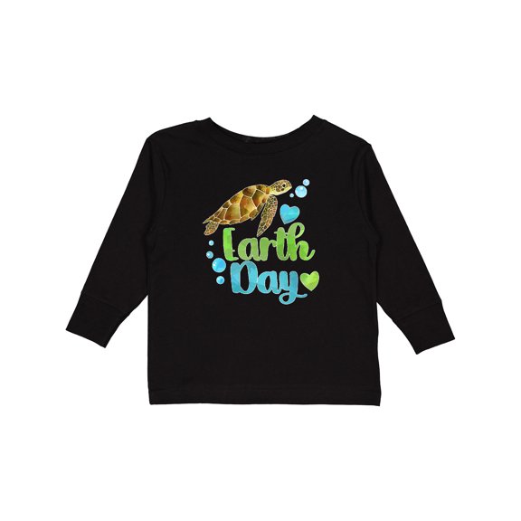 Inktastic Earth Day Sea Turtle and Hearts Boys or Girls Long Sleeve Toddler T-Shirt